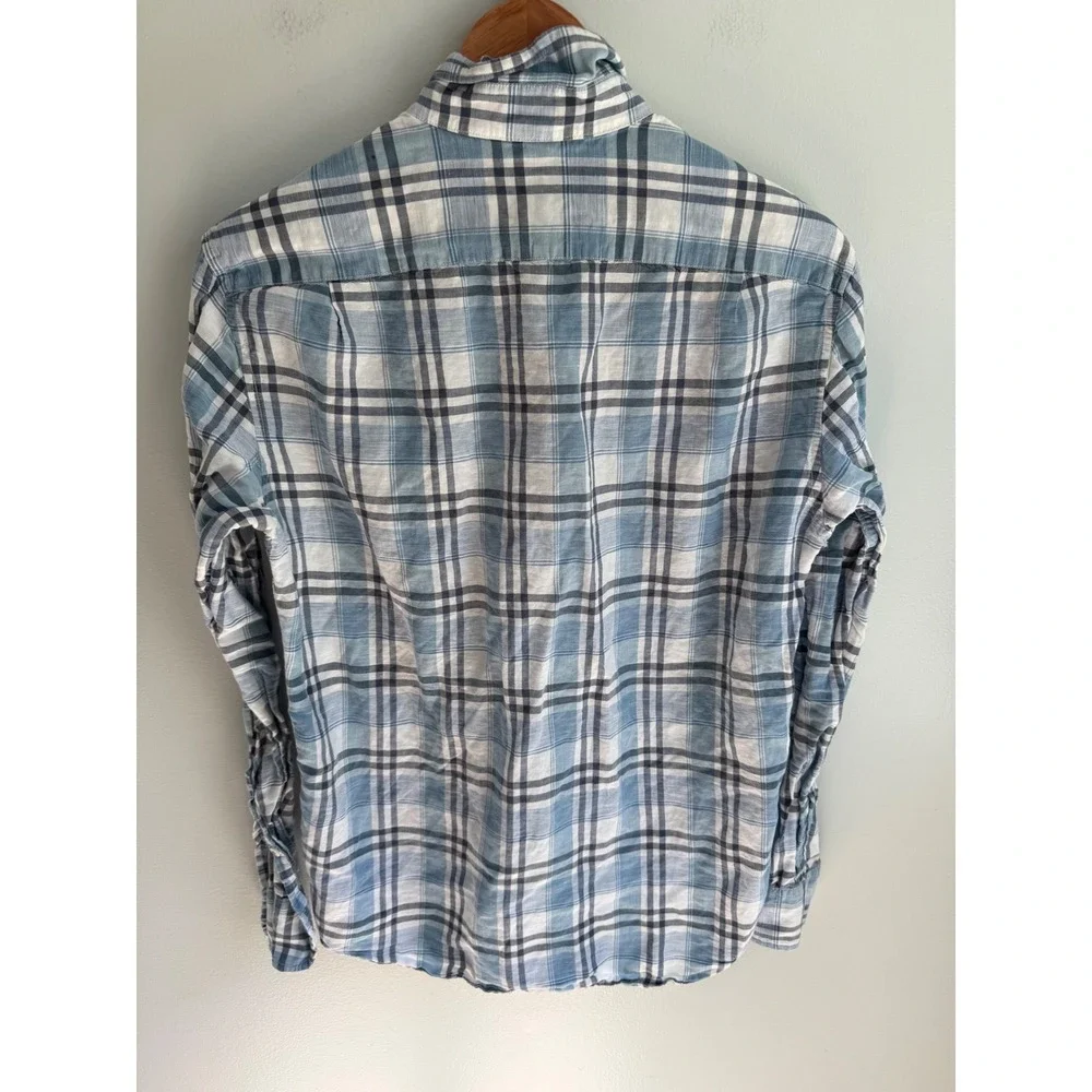 J.Crew Mens Slim Fit Plaid Button Down Shirt Blue White Medium Long Sleeve